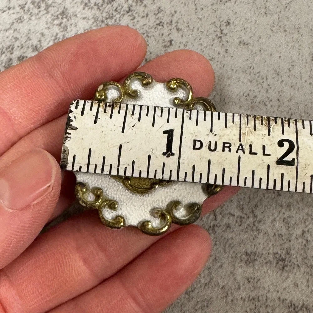 Vtg French Provincial Dresser Hardware: Brass & White Handles Knobs, Set of 6